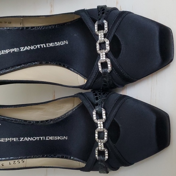 Giuseppi Zanotti | Black Satin Pumps with Leather and Crystal Detail, Sz… - Picture 4 of 11